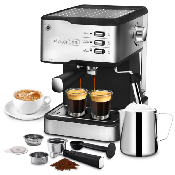 Geek Chef Espresso Machine;  Espresso and Cappuccino latte Maker 20 Bar Pump Coffee Machine Compatible with ESE POD capsules filter;  950W;  1.5L Water Tank(Banned selling Amazon) - Image 2