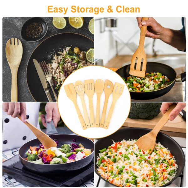 6Pcs Cooking Utensil Bamboo Wooden Spoons Spatula Kitchen Cooking Tools - Image 4