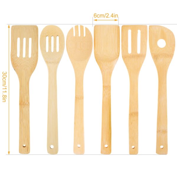 6Pcs Cooking Utensil Bamboo Wooden Spoons Spatula Kitchen Cooking Tools - Image 8