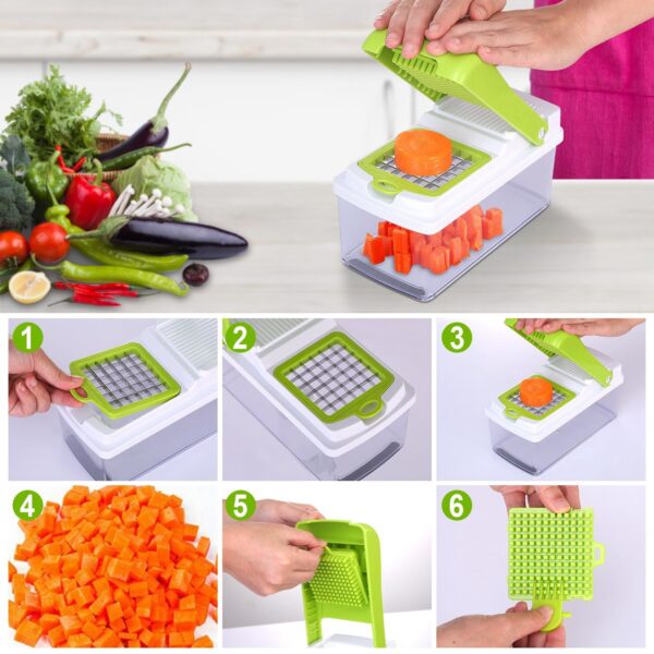 Vegetable Slicer Quick Potato Tomato Fruit Cutter Set with 3 Blades Stainless Steel Food Chopper - Image 13