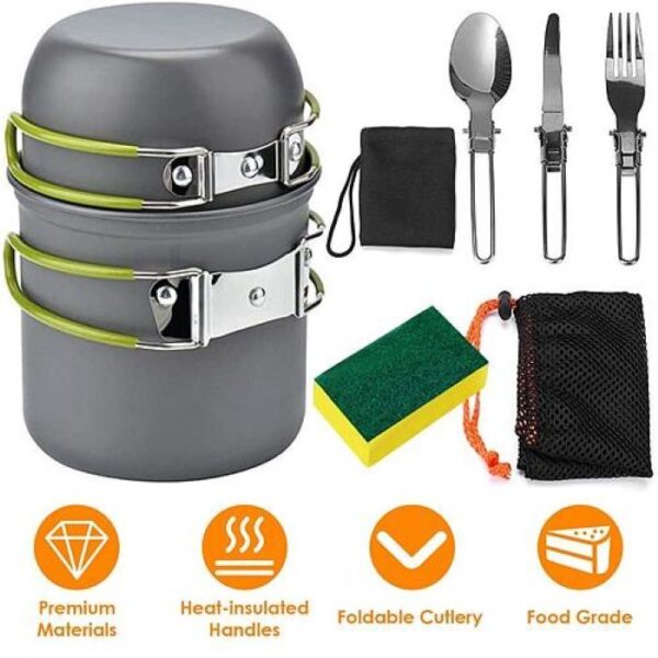 Outdoor Hiking Picnic Camping Cookware Set Picnic Stove Aluminum Pot Pans Kit - Image 3