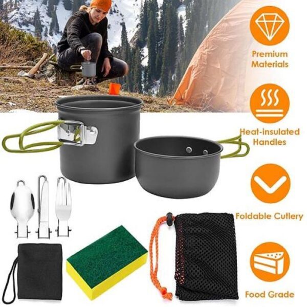 Outdoor Hiking Picnic Camping Cookware Set Picnic Stove Aluminum Pot Pans Kit - Image 4