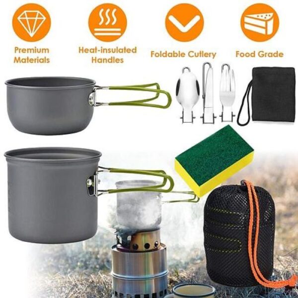 Outdoor Hiking Picnic Camping Cookware Set Picnic Stove Aluminum Pot Pans Kit - Image 5