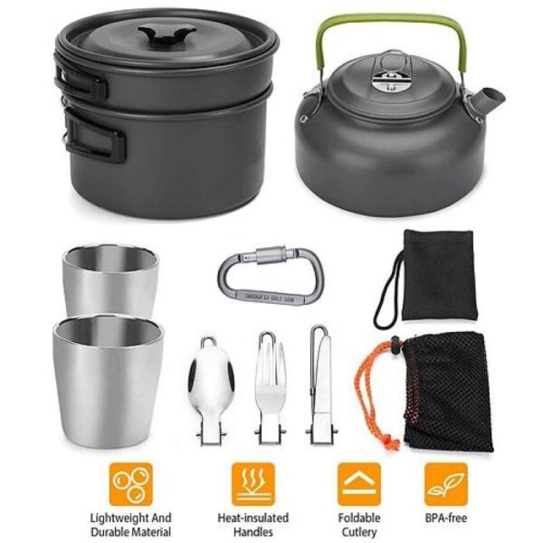 Outdoor Hiking Picnic Camping Cookware Set Picnic Stove Aluminum Pot Pans Kit - Image 17