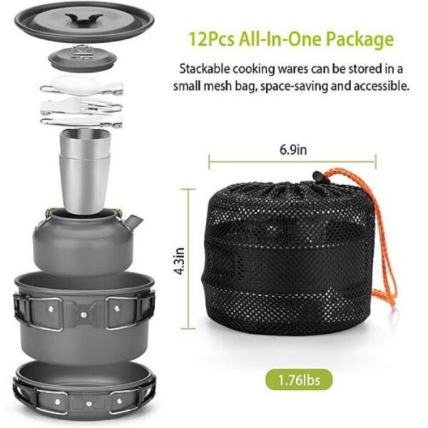 Outdoor Hiking Picnic Camping Cookware Set Picnic Stove Aluminum Pot Pans Kit - Image 18