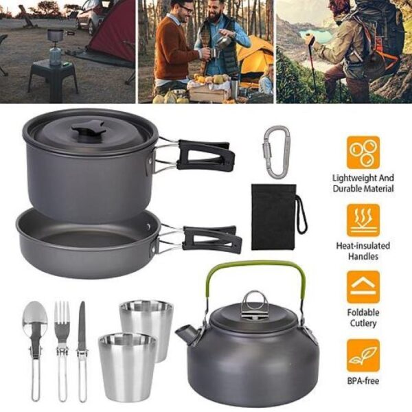 Outdoor Hiking Picnic Camping Cookware Set Picnic Stove Aluminum Pot Pans Kit - Image 20