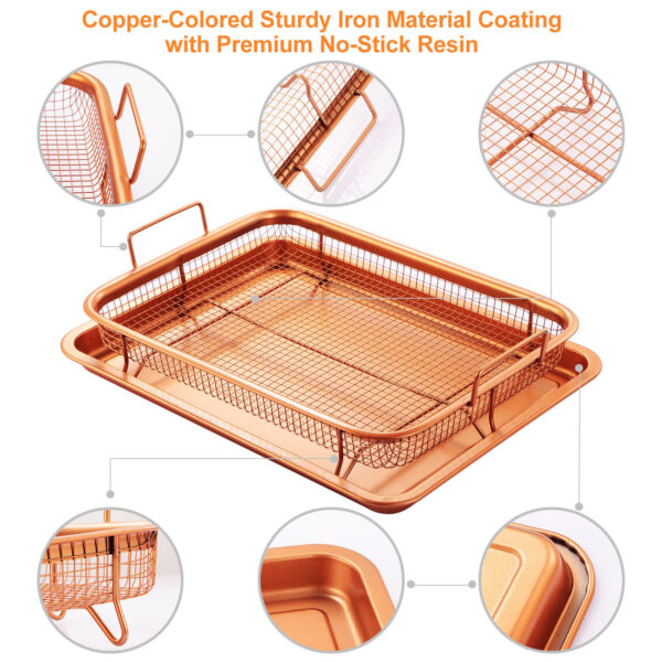 Crisper Tray Set Non Stick Cookie Sheet Tray Air Fry Pan Grill Basket Oven Dishwasher Safe Oil Free - Image 4