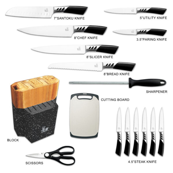 CHUSHIJI Knife set 16 Knife holder set Kitchen knife set Stainless steel knife set with blocks - Knife set Sharpening knife holder set Kitchen scissors Cutting board - Image 2