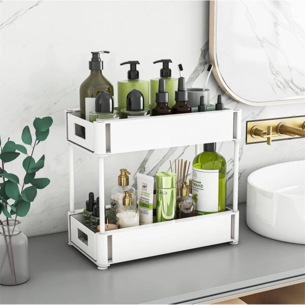 2 sets  sink storage units and bathroom sink storage units, 2-layer drawer cabinet storage unit for kitchen bathroom sink storage, white - Image 5