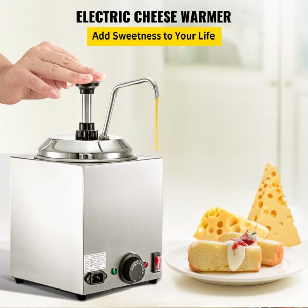 VEVOR Cheese Dispenser with Pump, 2.6Qt Capacity Nacho Cheese Warmer with Pump, 650W Hot Fudge Warmer, Stainless Steel Hot Cheese Dispenser for Hot Fudge Cheese Caramel - Image 2