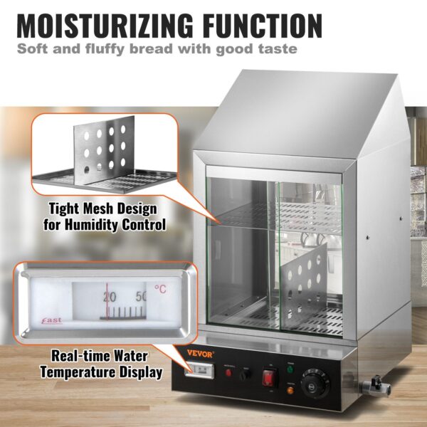 VEVOR 1200W Commercial Hot Dog Steamer 2 Tier Electric Bun Warmer w/ Slide Doors - Image 4