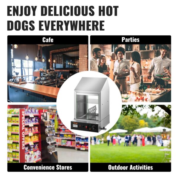 VEVOR 1200W Commercial Hot Dog Steamer 2 Tier Electric Bun Warmer w/ Slide Doors - Image 6