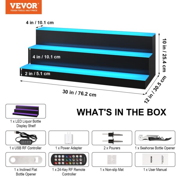 VEVOR LED Lighted Liquor Bottle Display Bar Shelf RF & App Control 30" 3-Step - Image 7