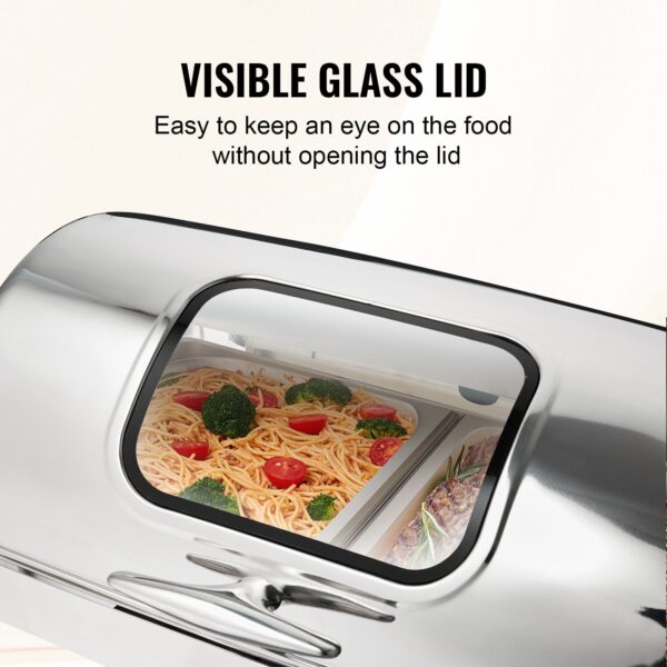 VEVOR Rectangle Roll Top Chafing Dish with 9Qt Pan Visual Glass Lid Fuel Holder - Image 4