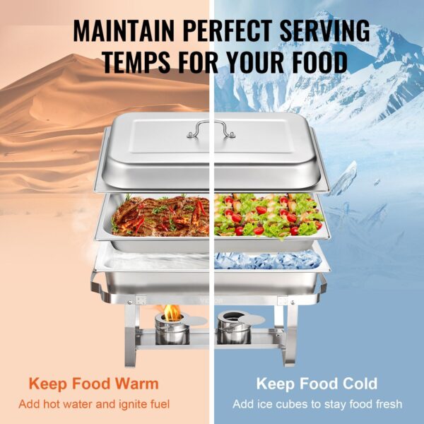 VEVOR 4-Pack Rectangle Chafing Dish Set with Full-Size 8Qt Pan Frame Fuel Holder - Image 5