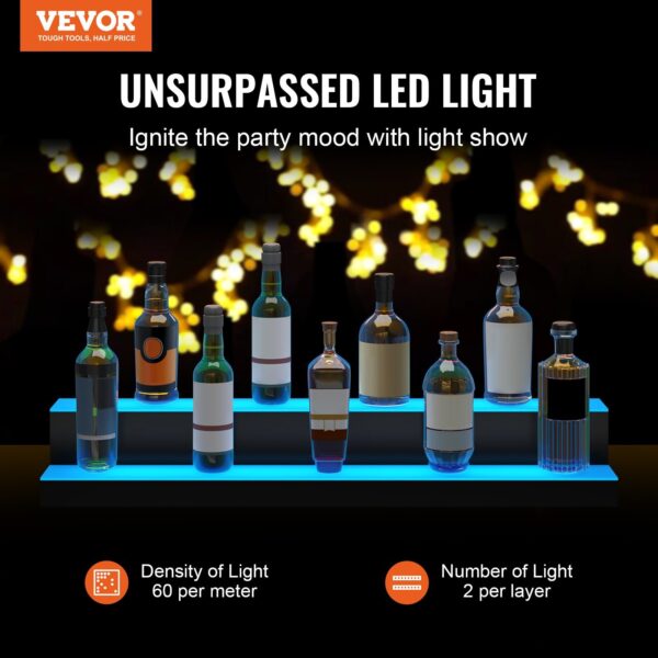 VEVOR LED Lighted Liquor Bottle Display Bar Shelf RF & App Control 40" 2-Step - Image 2