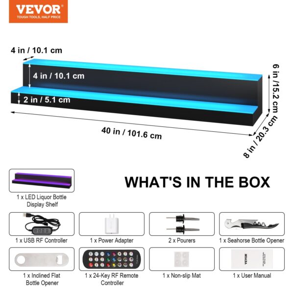 VEVOR LED Lighted Liquor Bottle Display Bar Shelf RF & App Control 40" 2-Step - Image 7