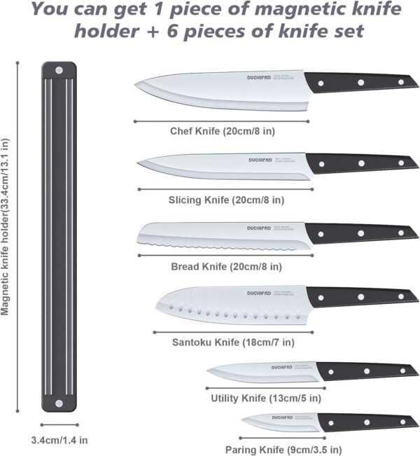 Magnetic knife Strip with Knife set, 6 piece knife set with knife holder, kitchen knife set with magnetic knife block, 13.2inch multipurpose magnetic knife holder for wall - Image 2