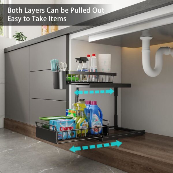 Double Sliding Metal Under Sink Organizer L Shape - Image 3