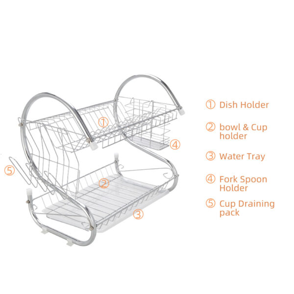 2 Tier Dish Drying Rack Drainer Stainless Steel Kitchen Cutlery Holder Shelf - Image 2