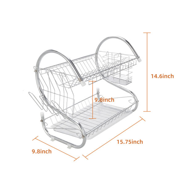 2 Tier Dish Drying Rack Drainer Stainless Steel Kitchen Cutlery Holder Shelf - Image 3