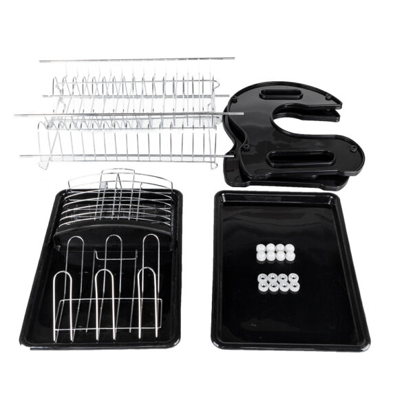 Multifunctional Dual Layers Bowls & Dishes & Chopsticks & Spoons Collection Shelf Dish Drainer Black - Image 2