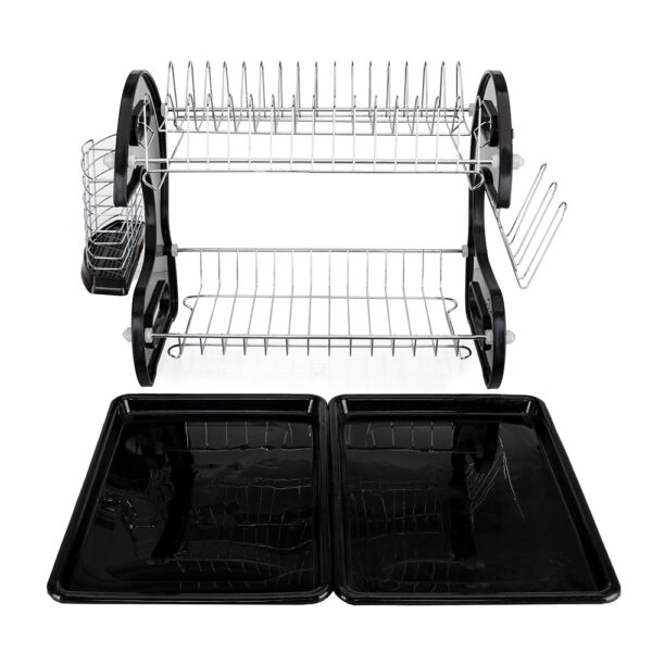 Multifunctional Dual Layers Bowls & Dishes & Chopsticks & Spoons Collection Shelf Dish Drainer Black - Image 3