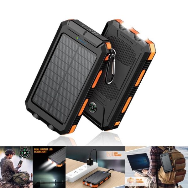 10000mAh Portable Fast Charging Power Bank 2USB Solar Charging with Flashlight For iPhone Xiaomi Android - Image 4