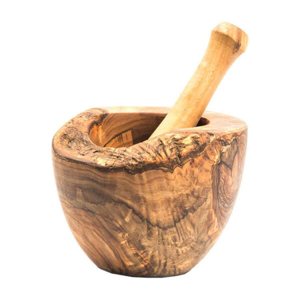 Olive Wood Rustic Mortar and Pestle - Image 2