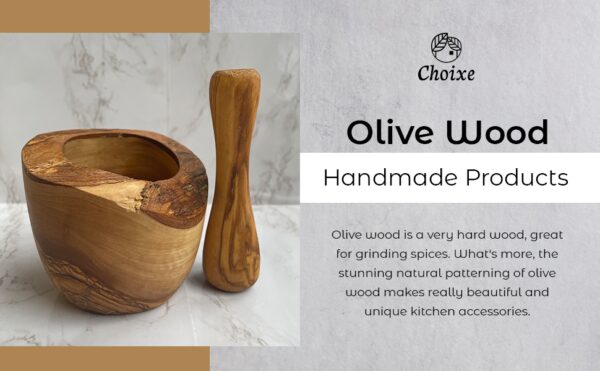 Olive Wood Rustic Mortar and Pestle - Image 3