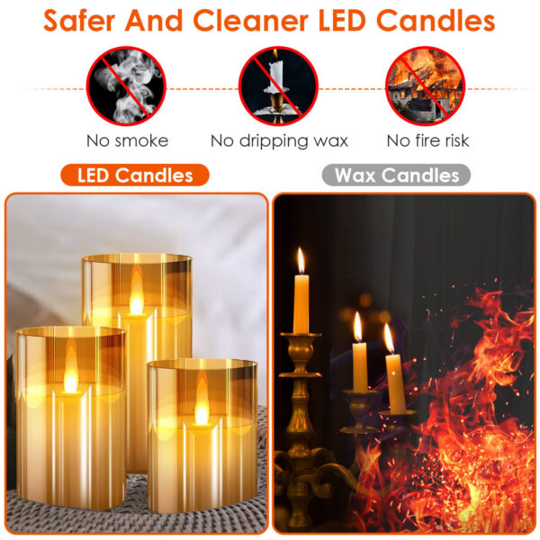 3Packs Flameless Candles Battery Operated Pillar Real Wax LED Glass Candle Warm White with Remote Control Timer - Image 2