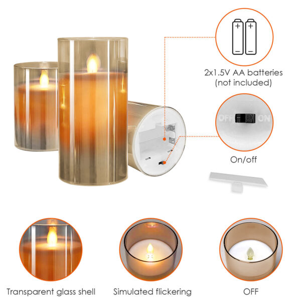 3Packs Flameless Candles Battery Operated Pillar Real Wax LED Glass Candle Warm White with Remote Control Timer - Image 3