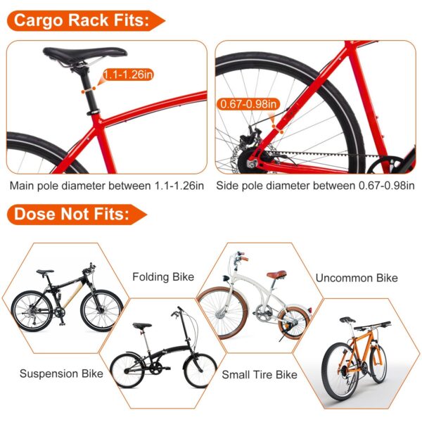 Bike Cargo Rack Adjustable Bicycle Rear Rack Cycling Luggage Carrier with Elastic Cord Red Reflector 55LBS Load Capacity - Image 6