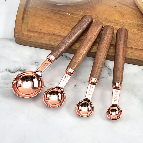 Kitchen Accessories 4Pcs/Set Measuring Cups Spoons Stainless Steel Plated Copper Wooden Handle Cooking Baking Tools - Image 17