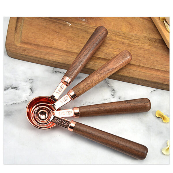 Kitchen Accessories 4Pcs/Set Measuring Cups Spoons Stainless Steel Plated Copper Wooden Handle Cooking Baking Tools - Image 18