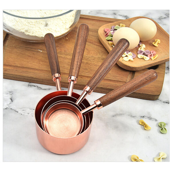 Kitchen Accessories 4Pcs/Set Measuring Cups Spoons Stainless Steel Plated Copper Wooden Handle Cooking Baking Tools - Image 13