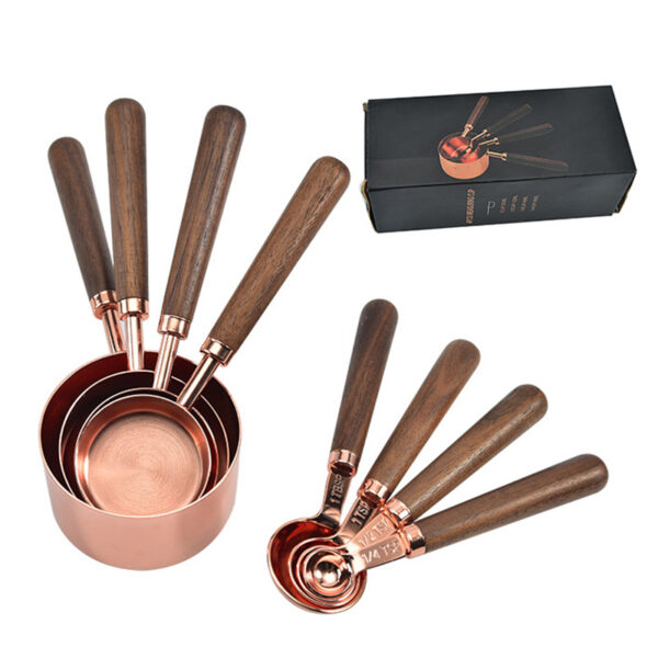 Kitchen Accessories 4Pcs/Set Measuring Cups Spoons Stainless Steel Plated Copper Wooden Handle Cooking Baking Tools - Image 14