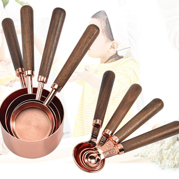 Kitchen Accessories 4Pcs/Set Measuring Cups Spoons Stainless Steel Plated Copper Wooden Handle Cooking Baking Tools - Image 15