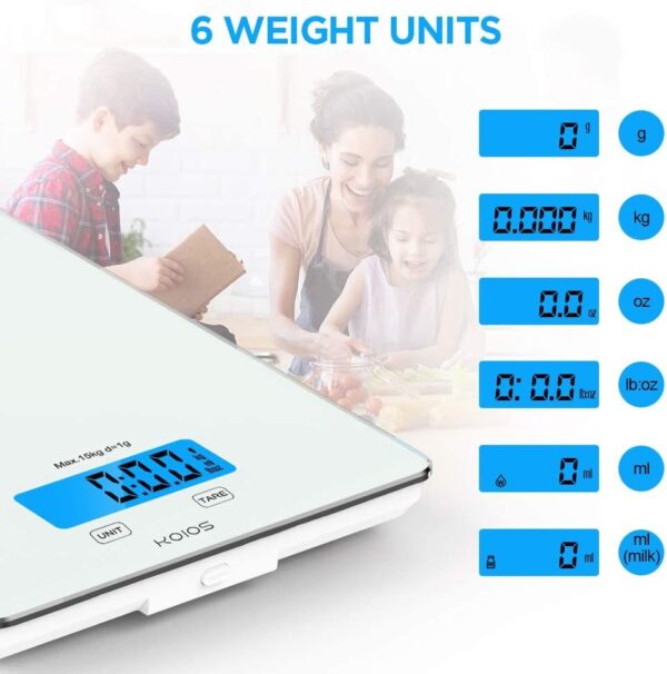 KOIOS USB Rechargeable Food Scale, 33lb/15Kg Kitchen Scale Digital Weight Grams and oz for Cooking Baking - Image 5