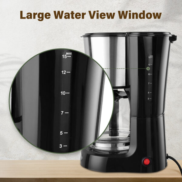 YSSOA Drip Coffee Maker 12 Cup, Anti-Drip Coffee Machine, Auto Keep Warm Function, Clear Water Level Window Coffee Pots, Small Coffee Makers Black, Stainless Steel - Image 9