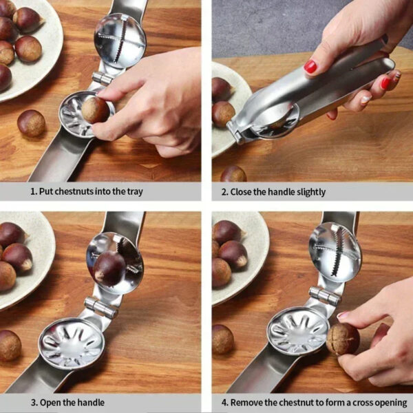 2in1 Chestnut Machine Kitchen Accessori Stainless Steel Chestnut Cracker Opener Sheath Cutter Metal Nuts Clip Walnut Pliers Tool - Image 2