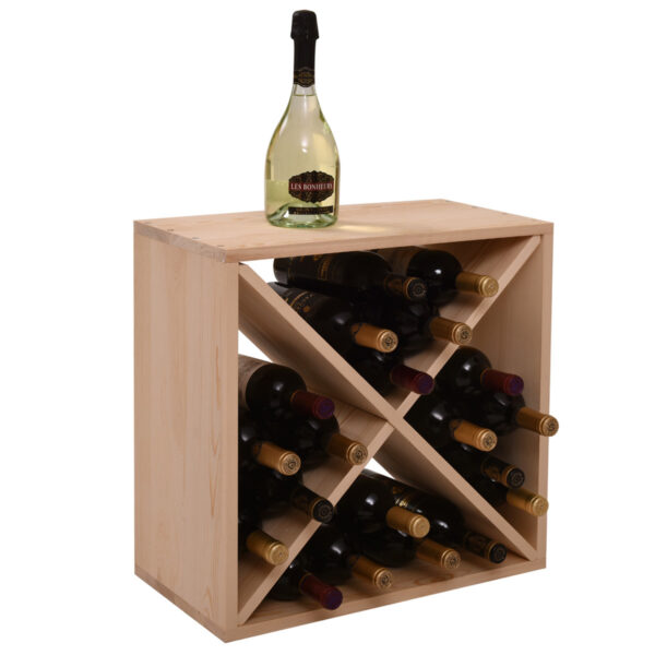 24 Bottle Modular Wine Rack, Stackable Wine Storage Cube for Bar Cellar Kitchen Dining Room, Burlywood - Image 2