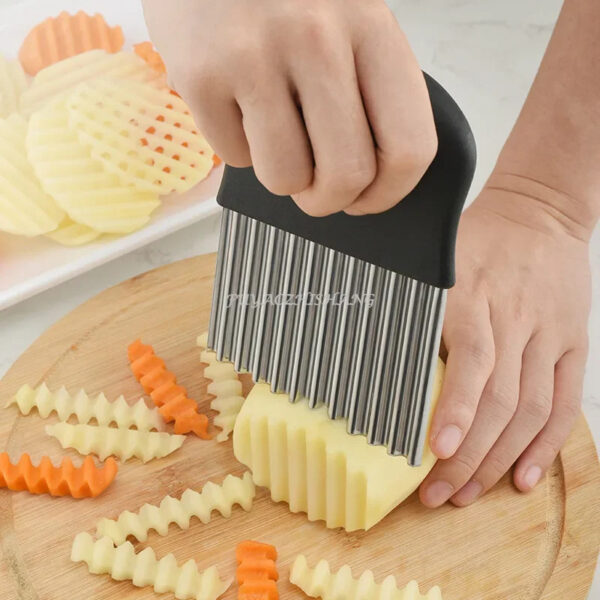 Stainless Steel Potato Chip Slicer Dough Vegetable Fruit Crinkle Wavy Kitchen Knife Cutter Chopper French Fry Maker Tools Gadget - Image 2