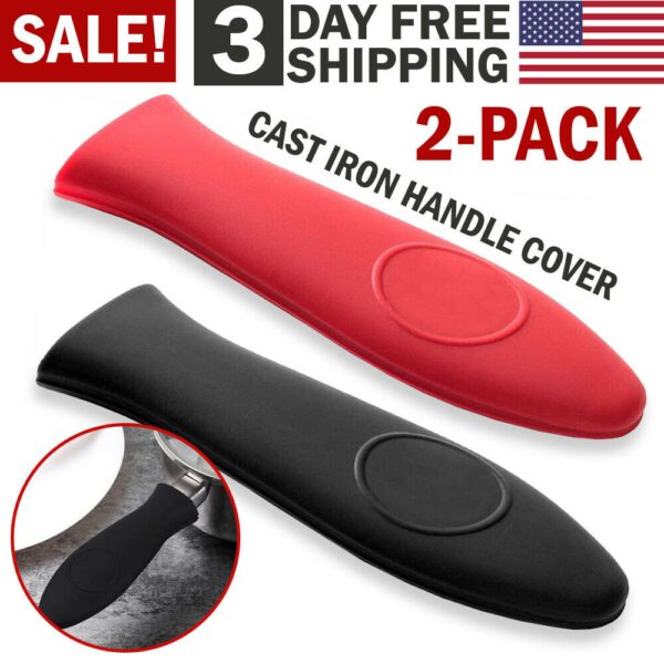 Potholder Cast Iron Skillet Handle Cover Silicone Hot Handle Holder Pot Sleeve 2 Pack - Image 9